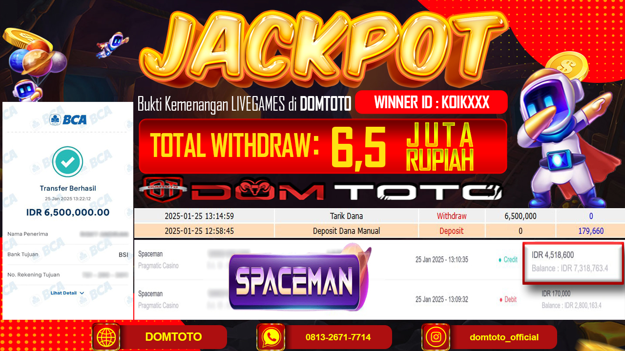 JACKPOT LIVEGAMES SPACEMAN 25 JANUARI 2025